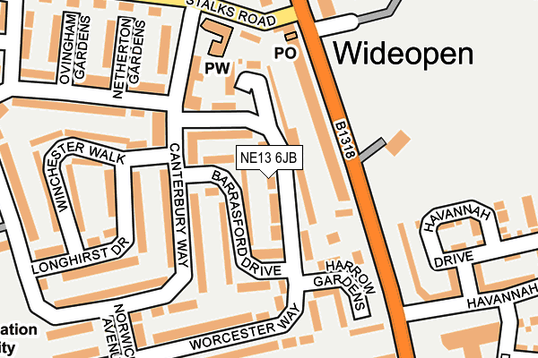 NE13 6JB map - OS OpenMap – Local (Ordnance Survey) NE13 6JB map - OS OpenMap – Local (Ordnance Survey)