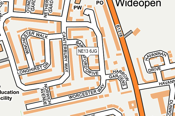 NE13 6JG map - OS OpenMap – Local (Ordnance Survey) NE13 6JG map - OS OpenMap – Local (Ordnance Survey)