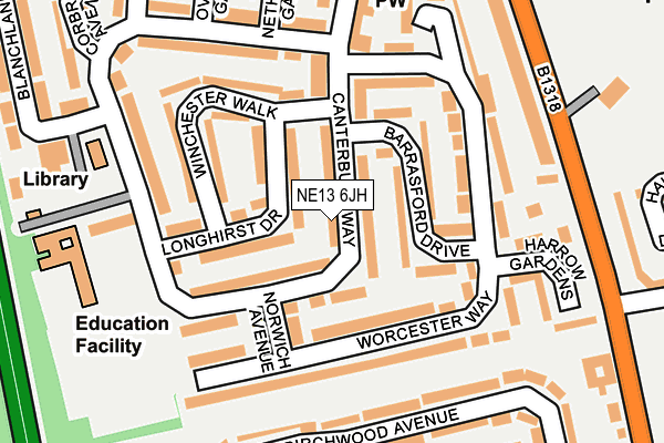 NE13 6JH map - OS OpenMap – Local (Ordnance Survey) NE13 6JH map - OS OpenMap – Local (Ordnance Survey)