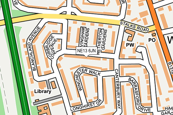 NE13 6JN map - OS OpenMap – Local (Ordnance Survey) NE13 6JN map - OS OpenMap – Local (Ordnance Survey)
