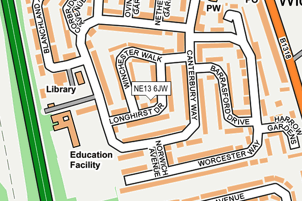 NE13 6JW map - OS OpenMap – Local (Ordnance Survey) NE13 6JW map - OS OpenMap – Local (Ordnance Survey)