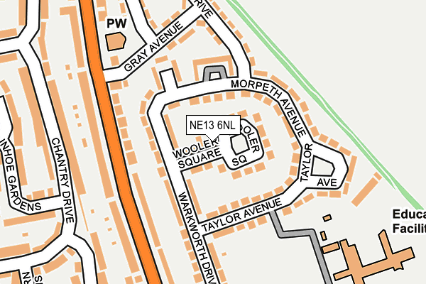 NE13 6NL map - OS OpenMap – Local (Ordnance Survey)