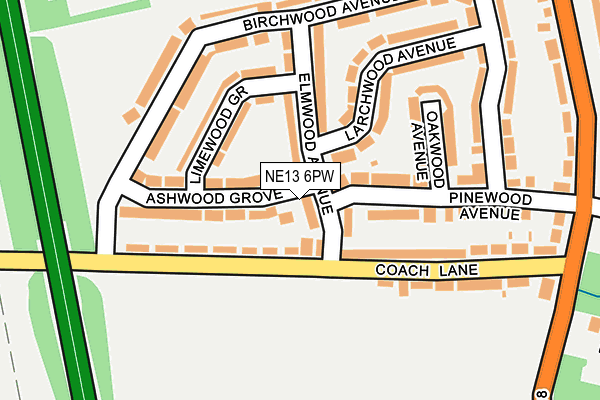 NE13 6PW map - OS OpenMap – Local (Ordnance Survey) NE13 6PW map - OS OpenMap – Local (Ordnance Survey)