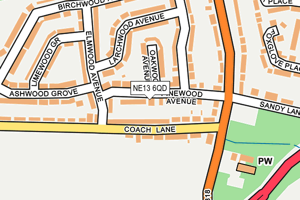 NE13 6QD map - OS OpenMap – Local (Ordnance Survey) NE13 6QD map - OS OpenMap – Local (Ordnance Survey)