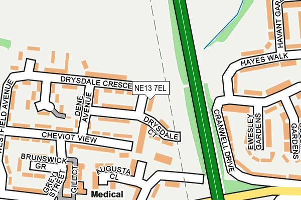 NE13 7EL map - OS OpenMap – Local (Ordnance Survey) NE13 7EL map - OS OpenMap – Local (Ordnance Survey)