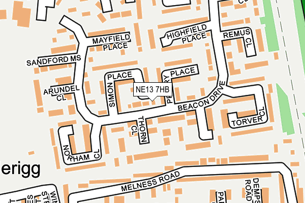 NE13 7HB map - OS OpenMap – Local (Ordnance Survey) NE13 7HB map - OS OpenMap – Local (Ordnance Survey)