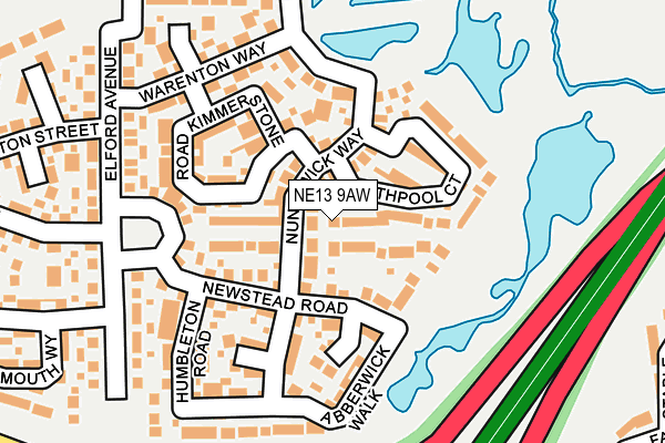 NE13 9AW map - OS OpenMap – Local (Ordnance Survey) NE13 9AW map - OS OpenMap – Local (Ordnance Survey)