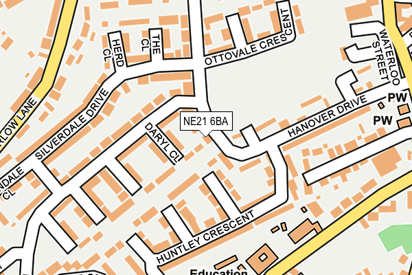 NE21 6BA map - OS OpenMap – Local (Ordnance Survey) NE21 6BA map - OS OpenMap – Local (Ordnance Survey)