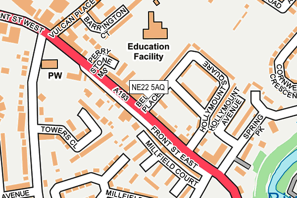 NE22 5AQ map - OS OpenMap – Local (Ordnance Survey)