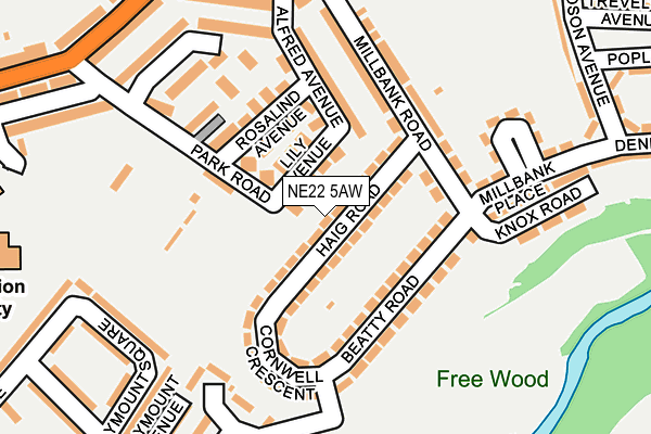 NE22 5AW map - OS OpenMap – Local (Ordnance Survey)