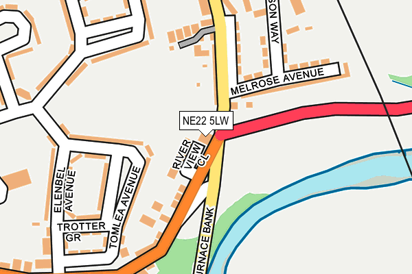 NE22 5LW map - OS OpenMap – Local (Ordnance Survey) NE22 5LW map - OS OpenMap – Local (Ordnance Survey)