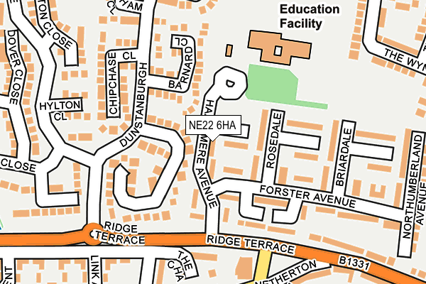 NE22 6HA map - OS OpenMap – Local (Ordnance Survey)