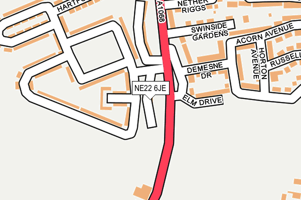 NE22 6JE map - OS OpenMap – Local (Ordnance Survey) NE22 6JE map - OS OpenMap – Local (Ordnance Survey)