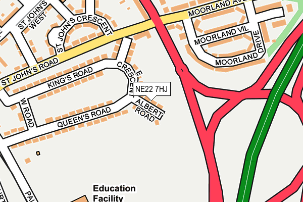 NE22 7HJ map - OS OpenMap – Local (Ordnance Survey)