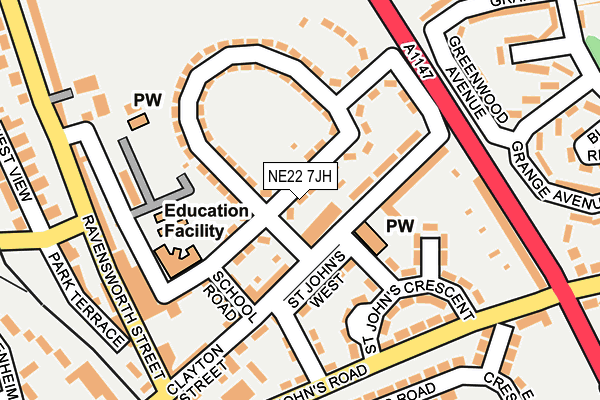 NE22 7JH map - OS OpenMap – Local (Ordnance Survey) NE22 7JH map - OS OpenMap – Local (Ordnance Survey)