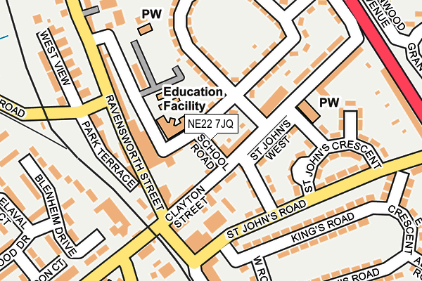 NE22 7JQ map - OS OpenMap – Local (Ordnance Survey) NE22 7JQ map - OS OpenMap – Local (Ordnance Survey)