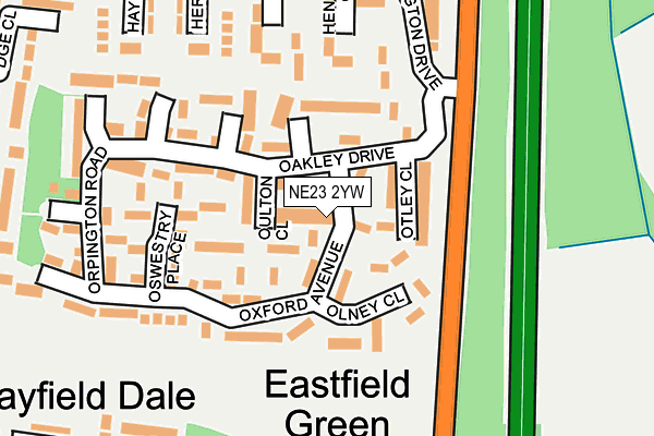 NE23 2YW map - OS OpenMap – Local (Ordnance Survey)