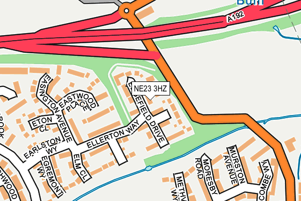 NE23 3HZ map - OS OpenMap – Local (Ordnance Survey)