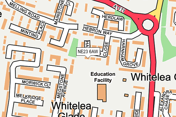 NE23 6AW map - OS OpenMap – Local (Ordnance Survey) NE23 6AW map - OS OpenMap – Local (Ordnance Survey)