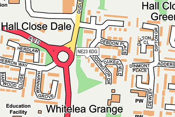 NE23 6DG map - OS OpenMap – Local (Ordnance Survey)