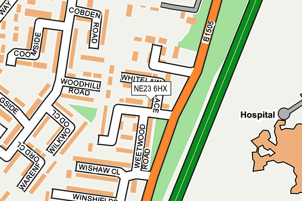 NE23 6HX map - OS OpenMap – Local (Ordnance Survey) NE23 6HX map - OS OpenMap – Local (Ordnance Survey)