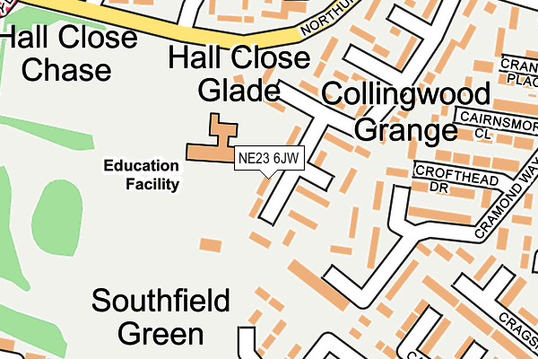 NE23 6JW map - OS OpenMap – Local (Ordnance Survey)