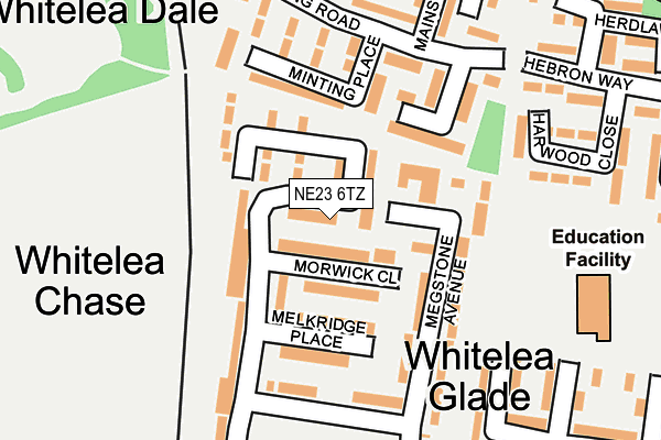 NE23 6TZ map - OS OpenMap – Local (Ordnance Survey)