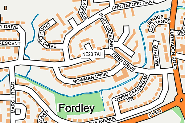 NE23 7AH map - OS OpenMap – Local (Ordnance Survey) NE23 7AH map - OS OpenMap – Local (Ordnance Survey)