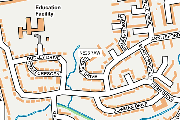 NE23 7AW map - OS OpenMap – Local (Ordnance Survey) NE23 7AW map - OS OpenMap – Local (Ordnance Survey)