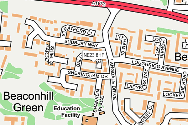 NE23 8HF map - OS OpenMap – Local (Ordnance Survey) NE23 8HF map - OS OpenMap – Local (Ordnance Survey)