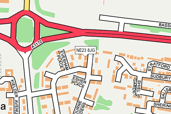 NE23 8JG map - OS OpenMap – Local (Ordnance Survey) NE23 8JG map - OS OpenMap – Local (Ordnance Survey)