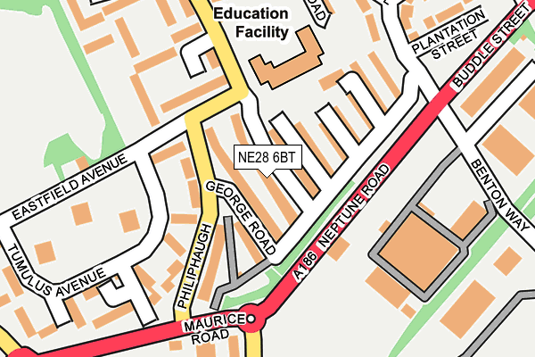 NE28 6BT map - OS OpenMap – Local (Ordnance Survey)