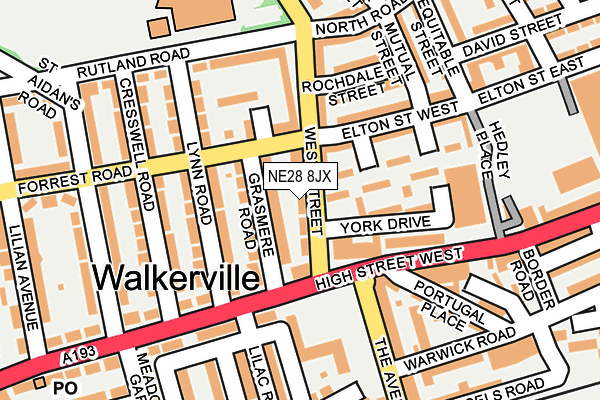 NE28 8JX map - OS OpenMap – Local (Ordnance Survey)
