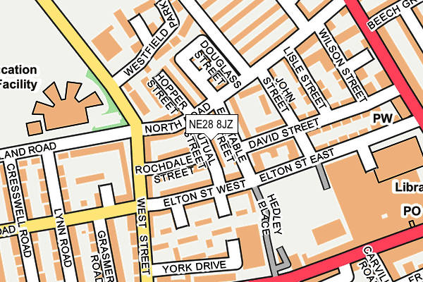 NE28 8JZ map - OS OpenMap – Local (Ordnance Survey)