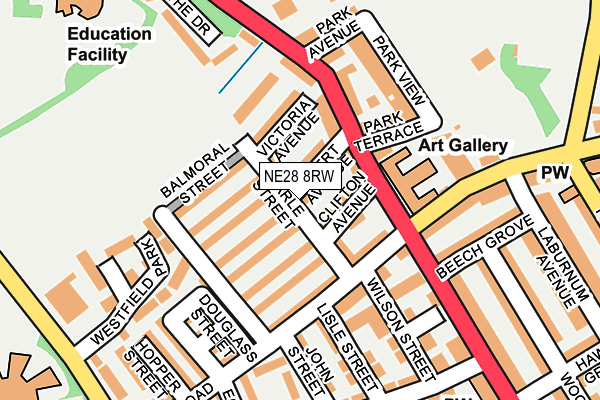 NE28 8RW map - OS OpenMap – Local (Ordnance Survey) NE28 8RW map - OS OpenMap – Local (Ordnance Survey)