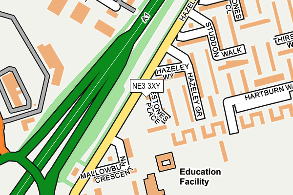 NE3 3XY map - OS OpenMap – Local (Ordnance Survey) NE3 3XY map - OS OpenMap – Local (Ordnance Survey)