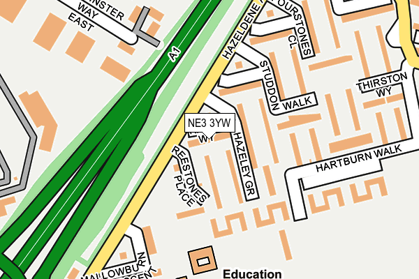 NE3 3YW map - OS OpenMap – Local (Ordnance Survey) NE3 3YW map - OS OpenMap – Local (Ordnance Survey)