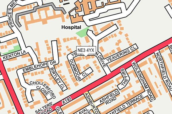 NE3 4YX map - OS OpenMap – Local (Ordnance Survey) NE3 4YX map - OS OpenMap – Local (Ordnance Survey)
