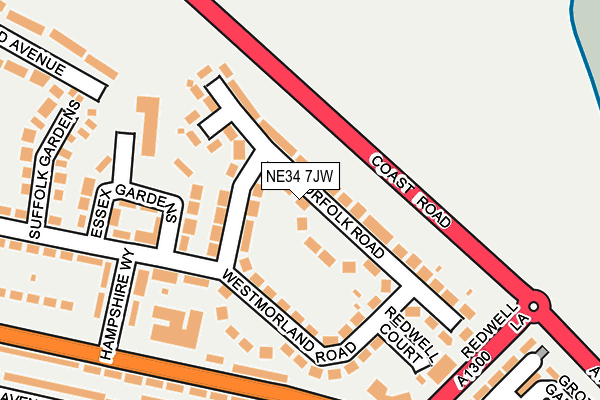 NE34 7JW map - OS OpenMap – Local (Ordnance Survey) NE34 7JW map - OS OpenMap – Local (Ordnance Survey)