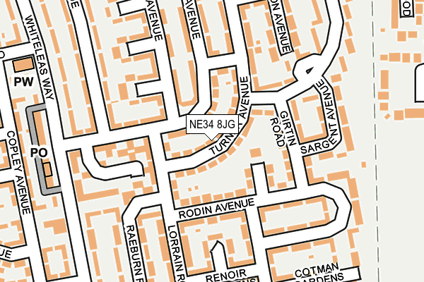 NE34 8JG map - OS OpenMap – Local (Ordnance Survey) NE34 8JG map - OS OpenMap – Local (Ordnance Survey)
