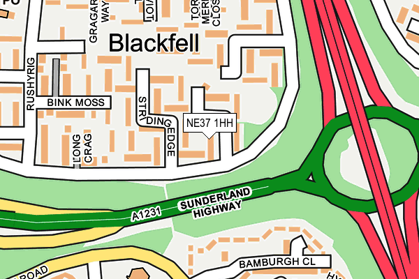 NE37 1HH map - OS OpenMap – Local (Ordnance Survey)