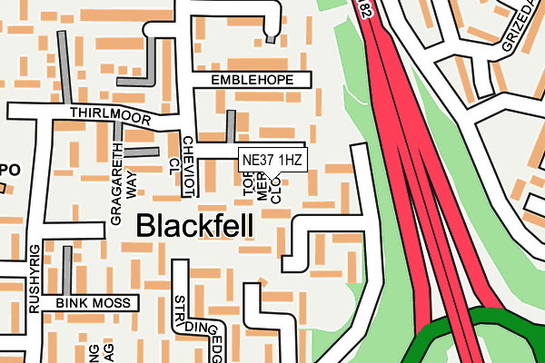 NE37 1HZ map - OS OpenMap – Local (Ordnance Survey)