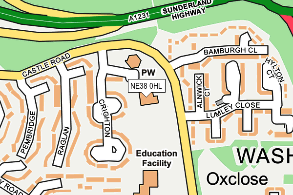 NE38 0HL map - OS OpenMap – Local (Ordnance Survey)