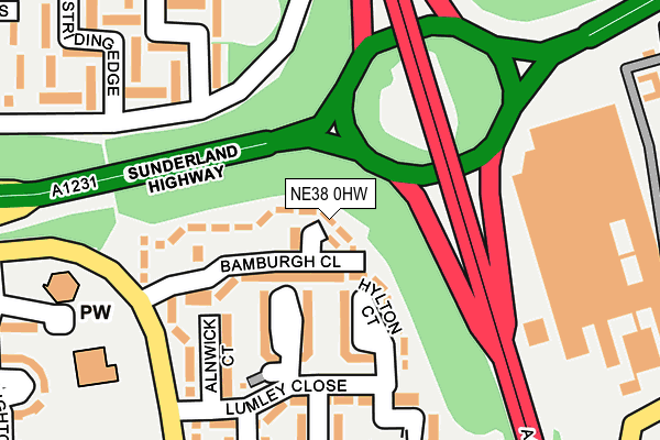 NE38 0HW map - OS OpenMap – Local (Ordnance Survey) NE38 0HW map - OS OpenMap – Local (Ordnance Survey)