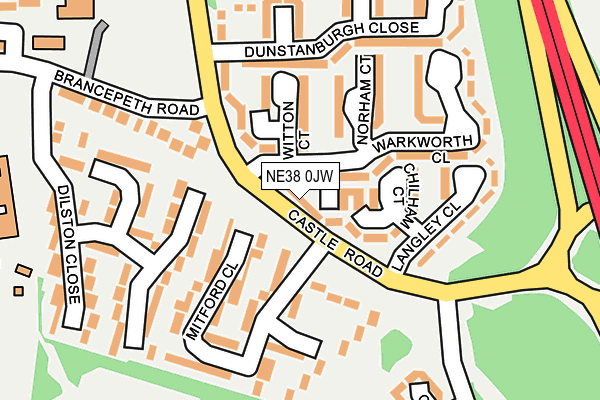 NE38 0JW map - OS OpenMap – Local (Ordnance Survey) NE38 0JW map - OS OpenMap – Local (Ordnance Survey)