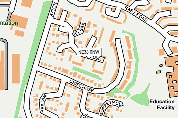 NE38 0NW map - OS OpenMap – Local (Ordnance Survey) NE38 0NW map - OS OpenMap – Local (Ordnance Survey)
