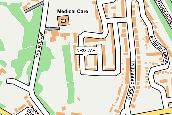 NE38 7AH map - OS OpenMap – Local (Ordnance Survey)