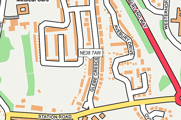 NE38 7AW map - OS OpenMap – Local (Ordnance Survey) NE38 7AW map - OS OpenMap – Local (Ordnance Survey)