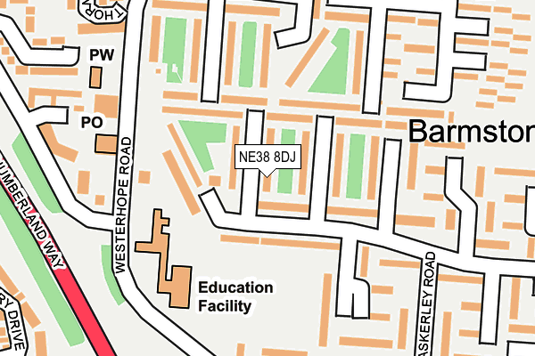 NE38 8DJ map - OS OpenMap – Local (Ordnance Survey) NE38 8DJ map - OS OpenMap – Local (Ordnance Survey)