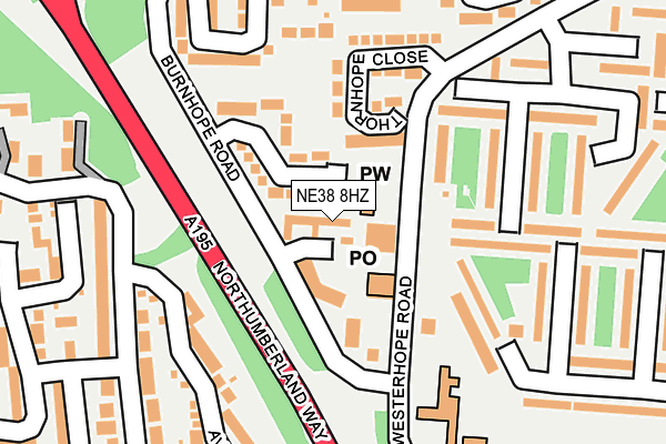 NE38 8HZ map - OS OpenMap – Local (Ordnance Survey) NE38 8HZ map - OS OpenMap – Local (Ordnance Survey)